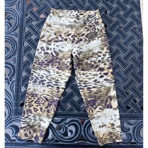 Liquido Active Leopard Print Yoga Leggings Purple Green Capri Medium